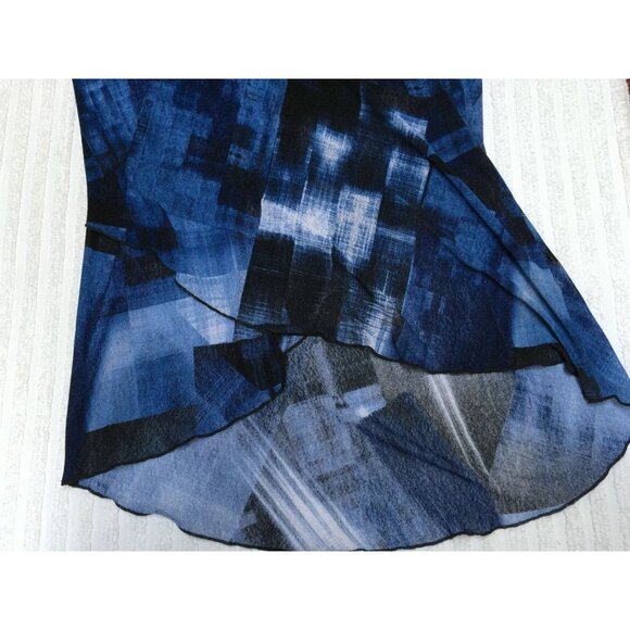 Creation Women Split Neck 3/4 Sleeve Printed Hi Low Tunic Top Blouse Medium Blue - Picture 7 of 8